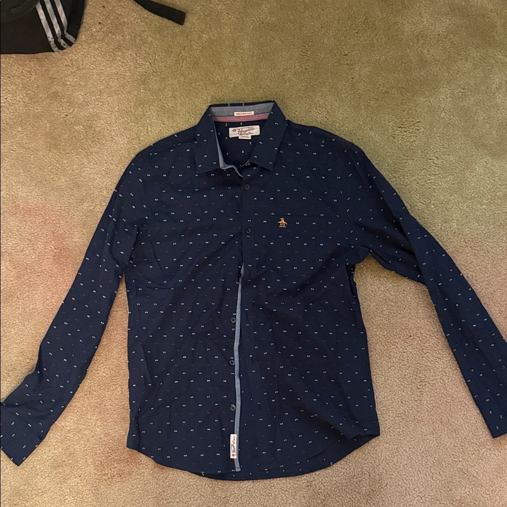 Original Penguin Men's Dark Blue Patterned Shirt